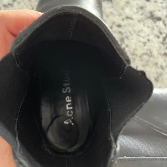 Acne Studios Jensen Chelsea Boots Women 38 Black Pointed Toe Leather Metal Tip - Picture 8 of 10